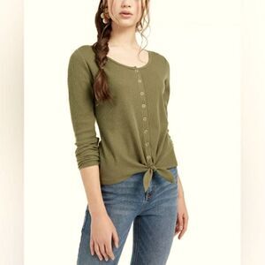 Ultra Flirt Juniors' Tie-Hem Thermal Top Sz Lg